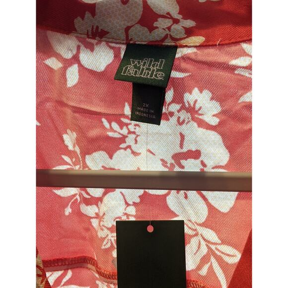 Tropical Shirt Camp Button Down Wild Fable Red Floral 2X Unisex Hawaiian Floral - Picture 4 of 7